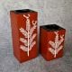 Hand Painted Wooden Candle Holder Pair with Bird Motif